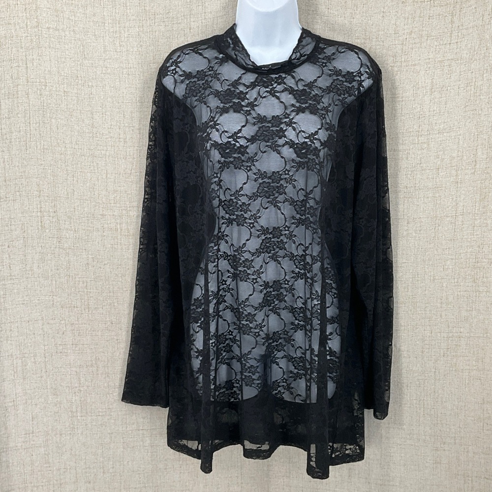 Torrid Lace Top Womens 3 Black Sheer Mock Neck Whimsigoth Goth Grunge Edgy NEW - Picture 1 of 11
